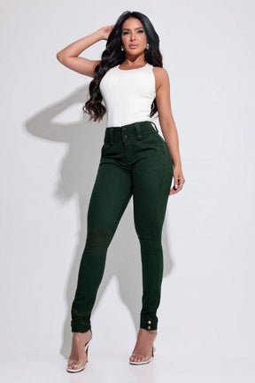 Calça Jeans Modeladora Verde Barra com Detalhe -  CH942