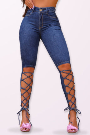 Calça Jeans Modeladora Detalhe de Trança Barra Azul - CH688