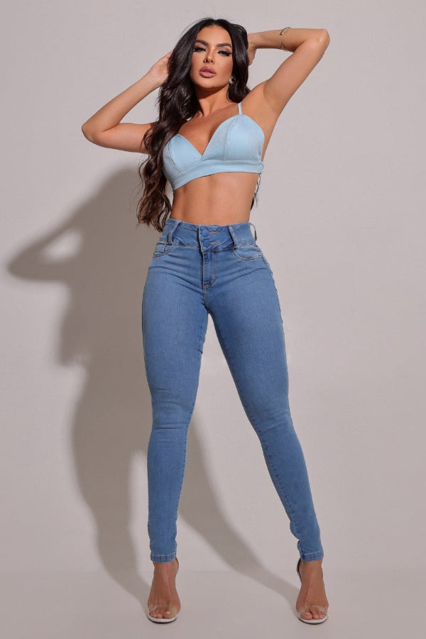 Calça jeans modeladora lipo e empina bumbum clara skinny - CH11