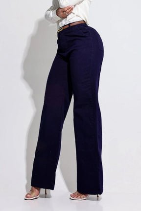 Calça Wide Leg com Cinto Azul Magnífica - CH105