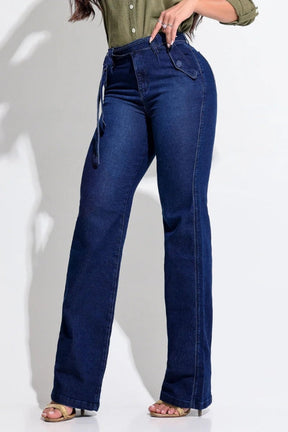 Calça Jeans Wide Leg Modeladora com Cinto - CH99