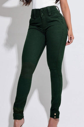 Calça Jeans Modeladora Verde Barra com Detalhe -  CH942