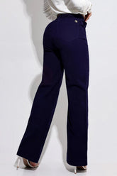 Calça Wide Leg com Cinto Azul Magnífica - CH105